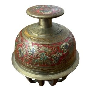 Indian Brass Champleve Enamel Elephant‎ Claw Desk Bell Rajasthan Meenakari